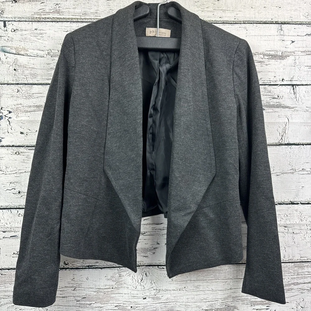 Philosophy Republic‎ Clothing Blazer Women's Charcoal L/S Open Front [Size 8]